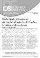 Melhorando a Prestação de Contas através dos Conselhos Locais em Moçambique This is the image for the Portuguese summary of IDS Working paper 420, 'Melhorando a Prestação
de Contas através dos Conselhos Locais em Moçambique'.